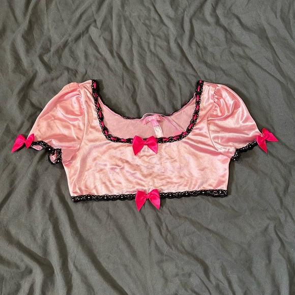 Sugar Thrillz Retro Pink Satin Lingerie Set Small NWT Discontinued Dolls Kill - Picture 6 of 9